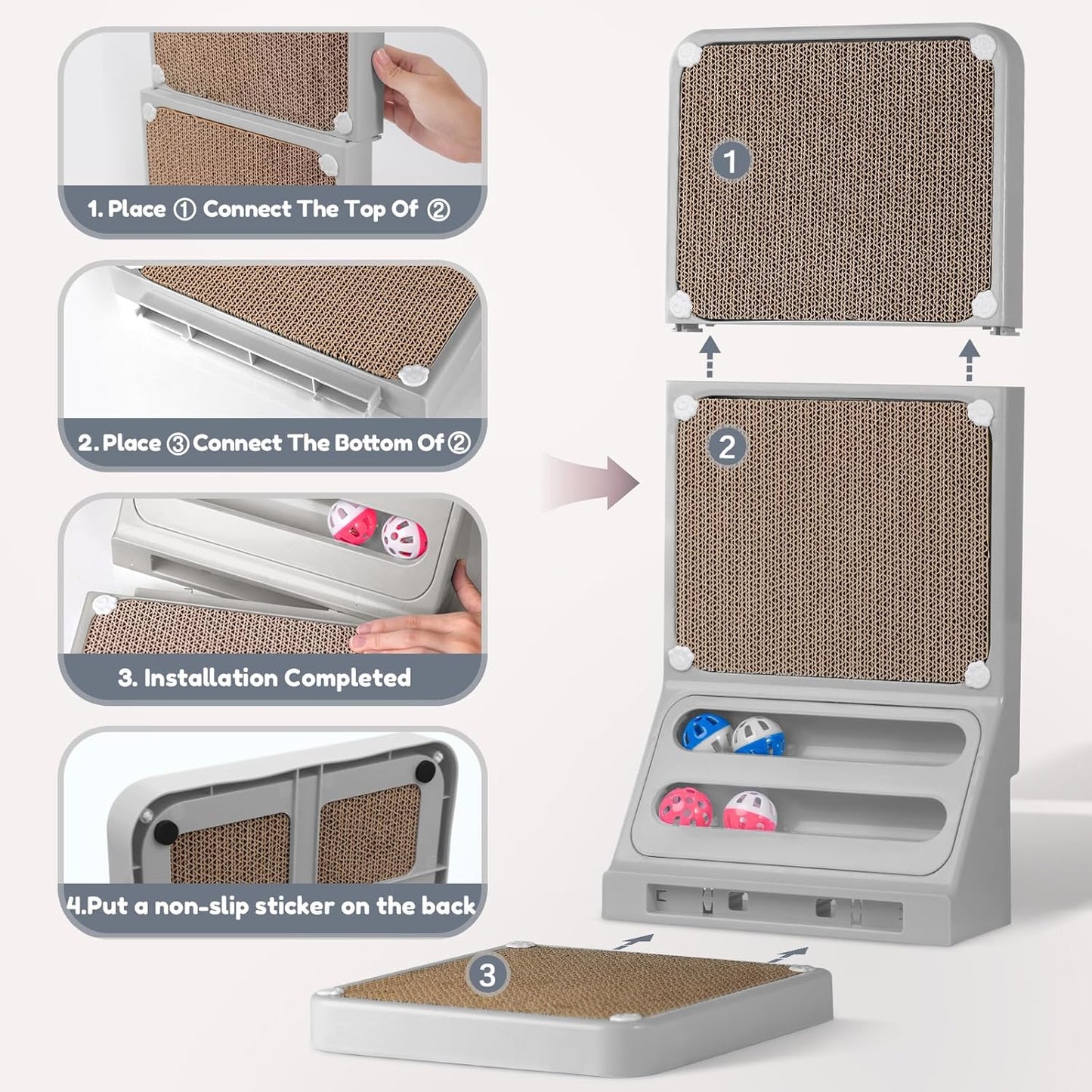 Cat Scratching Post Cat Scratching Board,2-In1 L Shaped Cats Cardboard Scratcher with Box, Kitten Scratcher Ball Wall Scratchers Pad for Indoor Cats