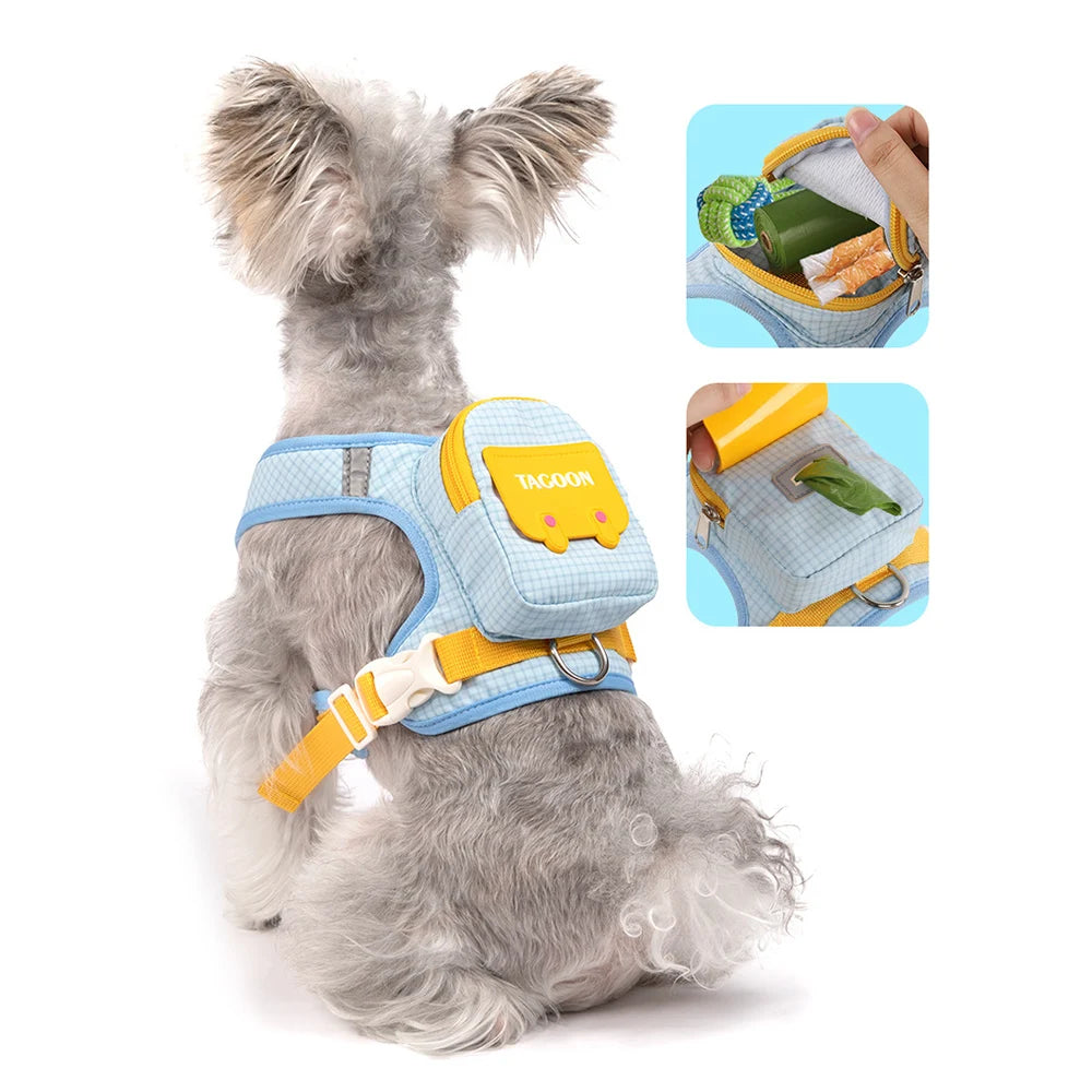 Dog Cat Harness and Leash Set, Reflective Adjustable Pet Vest with Backpack for Small Medium Dogs