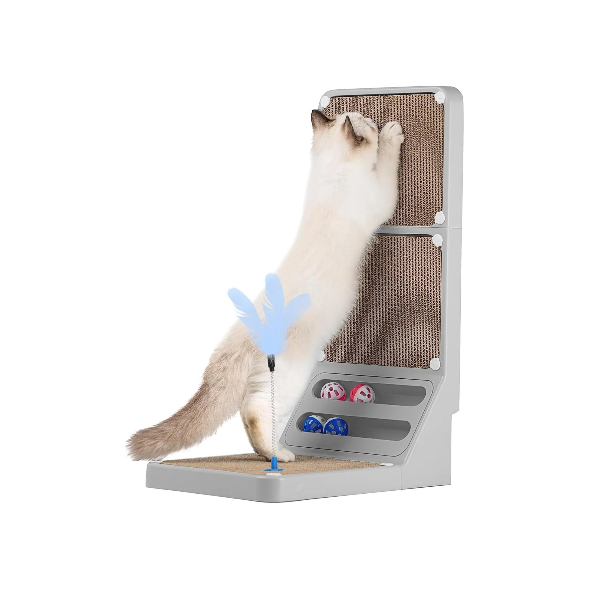 Cat Scratching Post Cat Scratching Board,2-In1 L Shaped Cats Cardboard Scratcher with Box, Kitten Scratcher Ball Wall Scratchers Pad for Indoor Cats