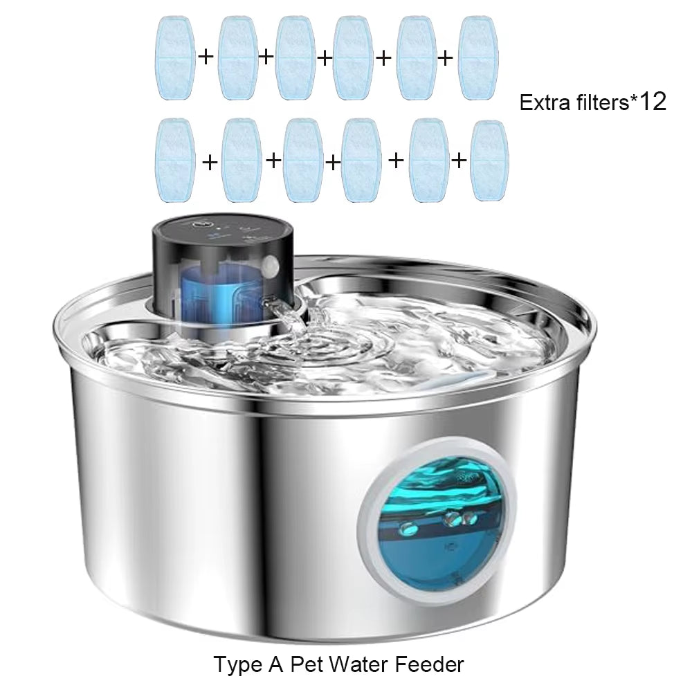108 Oz/3.2L Stainless Steel Cordless 5V Cat Dog Pet Drink Water Fountain Rechargeable Automatic Water Feeder Motion Sensor Bowl