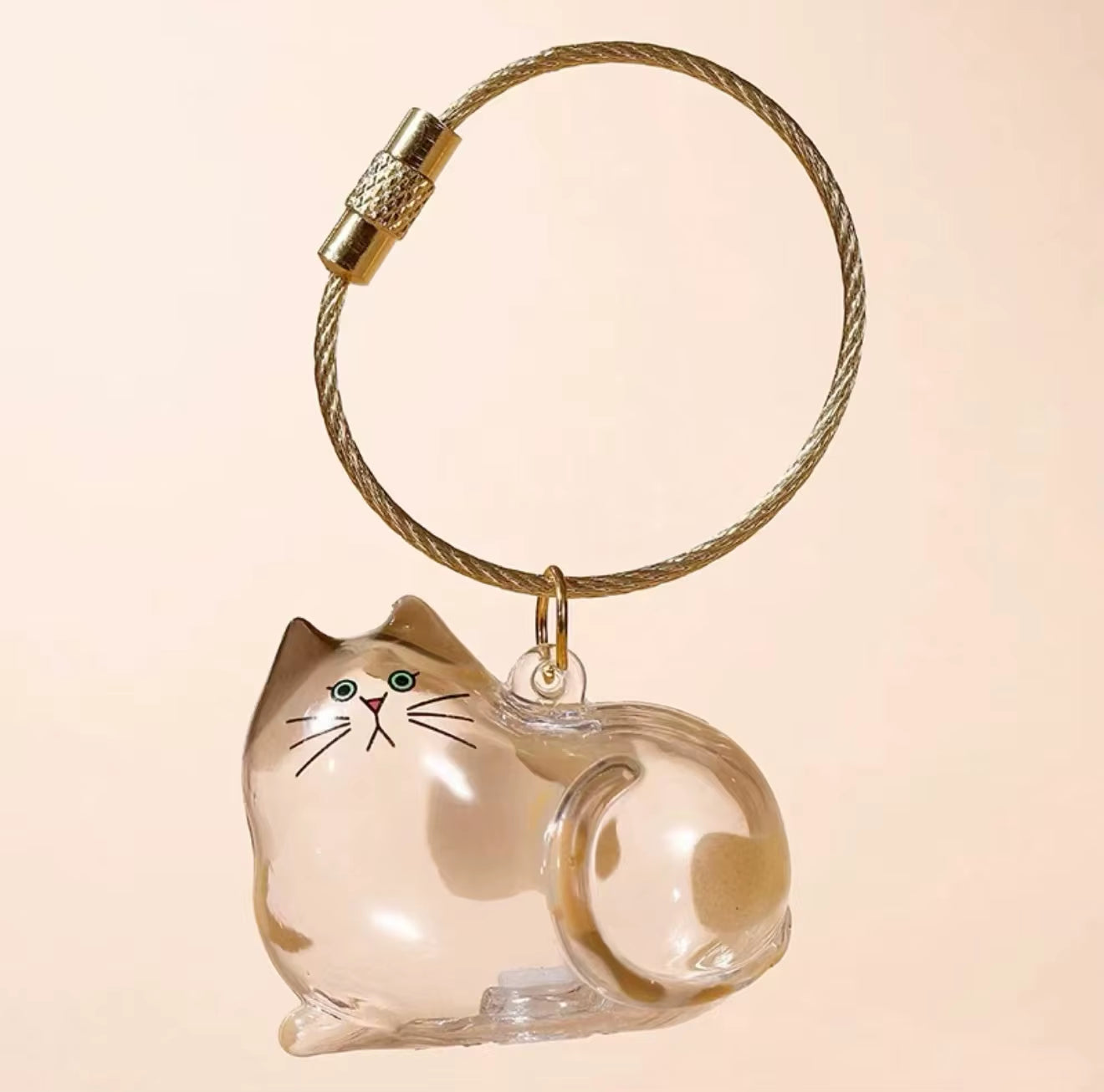Transparent Cat Hair Storage Keychain Pendant Pet Fur Keepsake Memorial Souvenir for Backpack Bag Car Key Ginger Cat Lover Gift