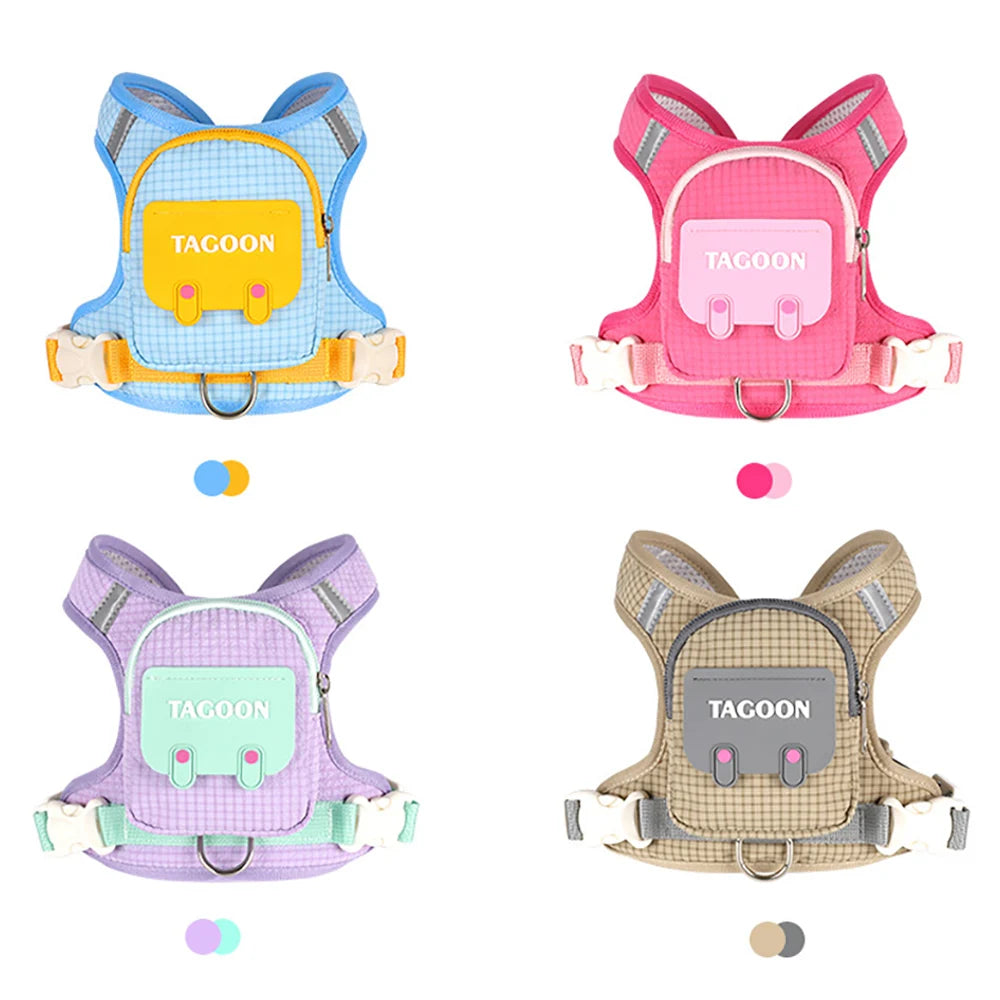 Dog Cat Harness and Leash Set, Reflective Adjustable Pet Vest with Backpack for Small Medium Dogs