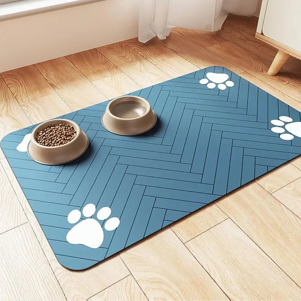 Quick Drying Absorbent Pet Feeding Mat for Dogs and Cats, Non-Slip Rubber Bottom, Dark Polyester Surface for Indoor Use