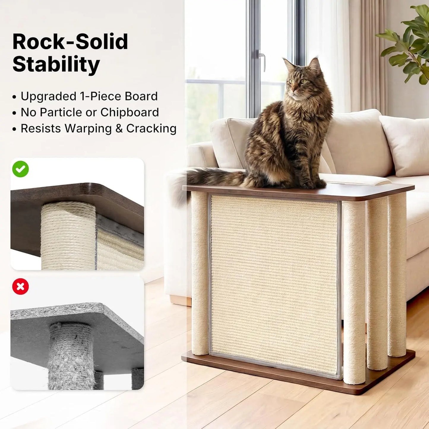 Veehoo Couch Protector from Cat Claws, Couch End Table with Cat Scratch Panel and Scratching Posts, Pet Corner Sofa Side Table Scratcher, Black Walnut, Right