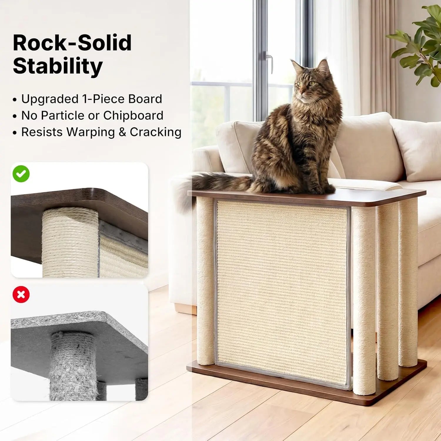 Veehoo Couch Protector from Cat Claws, Couch End Table with Cat Scratch Panel and Scratching Posts, Pet Corner Sofa Side Table Scratcher, Black Walnut, Right