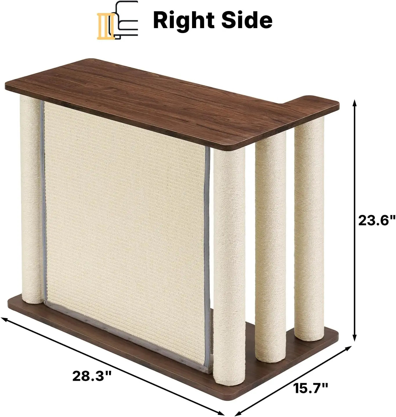 Veehoo Couch Protector from Cat Claws, Couch End Table with Cat Scratch Panel and Scratching Posts, Pet Corner Sofa Side Table Scratcher, Black Walnut, Right