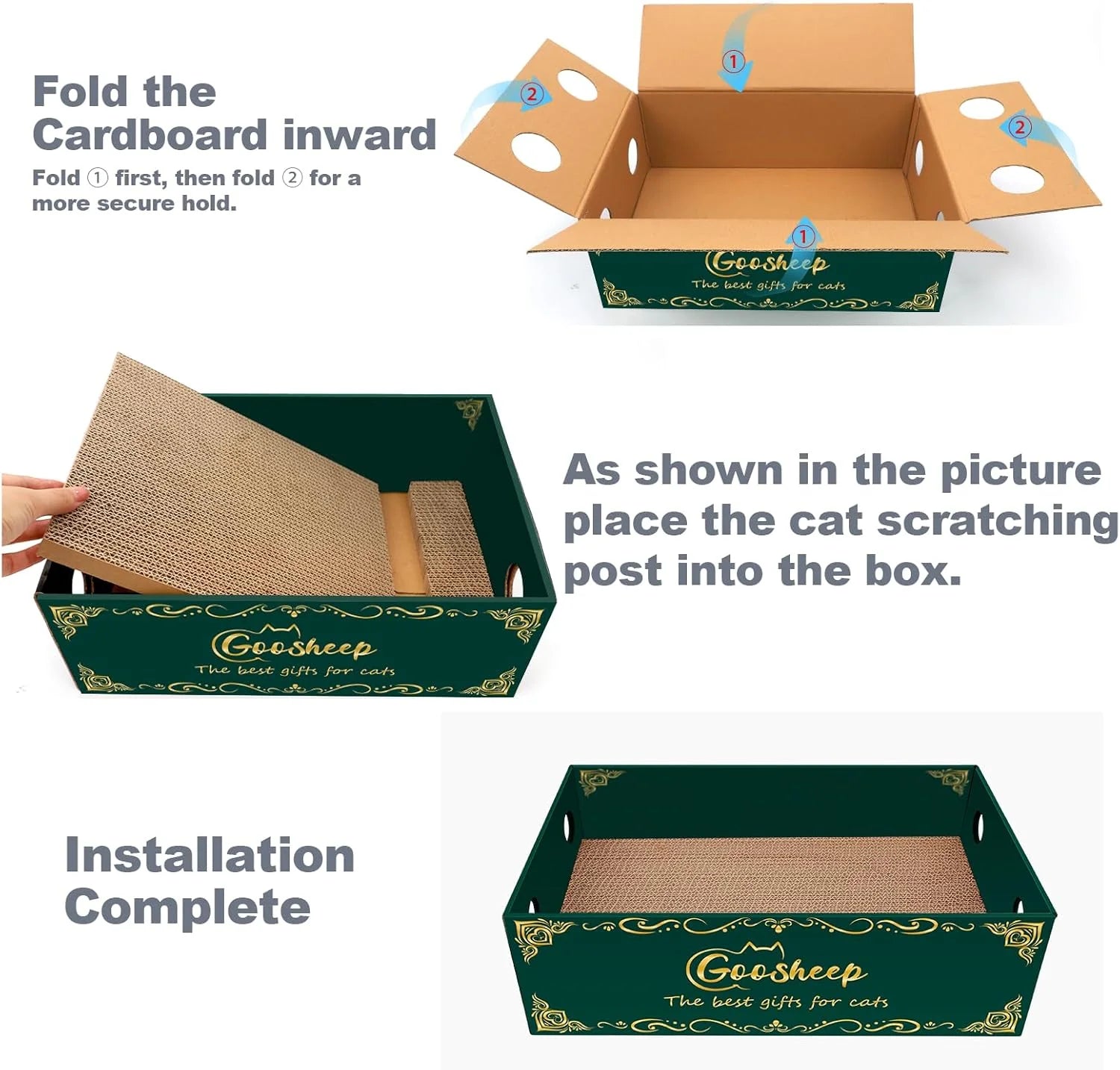 Cat Scratching Post Cat Scratching Board,2-In1 L Shaped Cats Cardboard Scratcher with Box, Kitten Scratcher Ball Wall Scratchers Pad for Indoor Cats