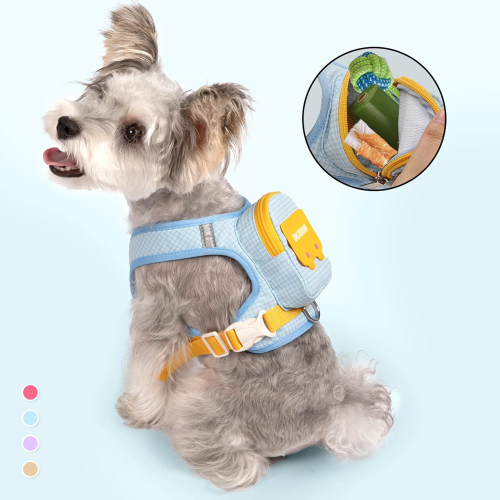 Dog Cat Harness and Leash Set, Reflective Adjustable Pet Vest with Backpack for Small Medium Dogs
