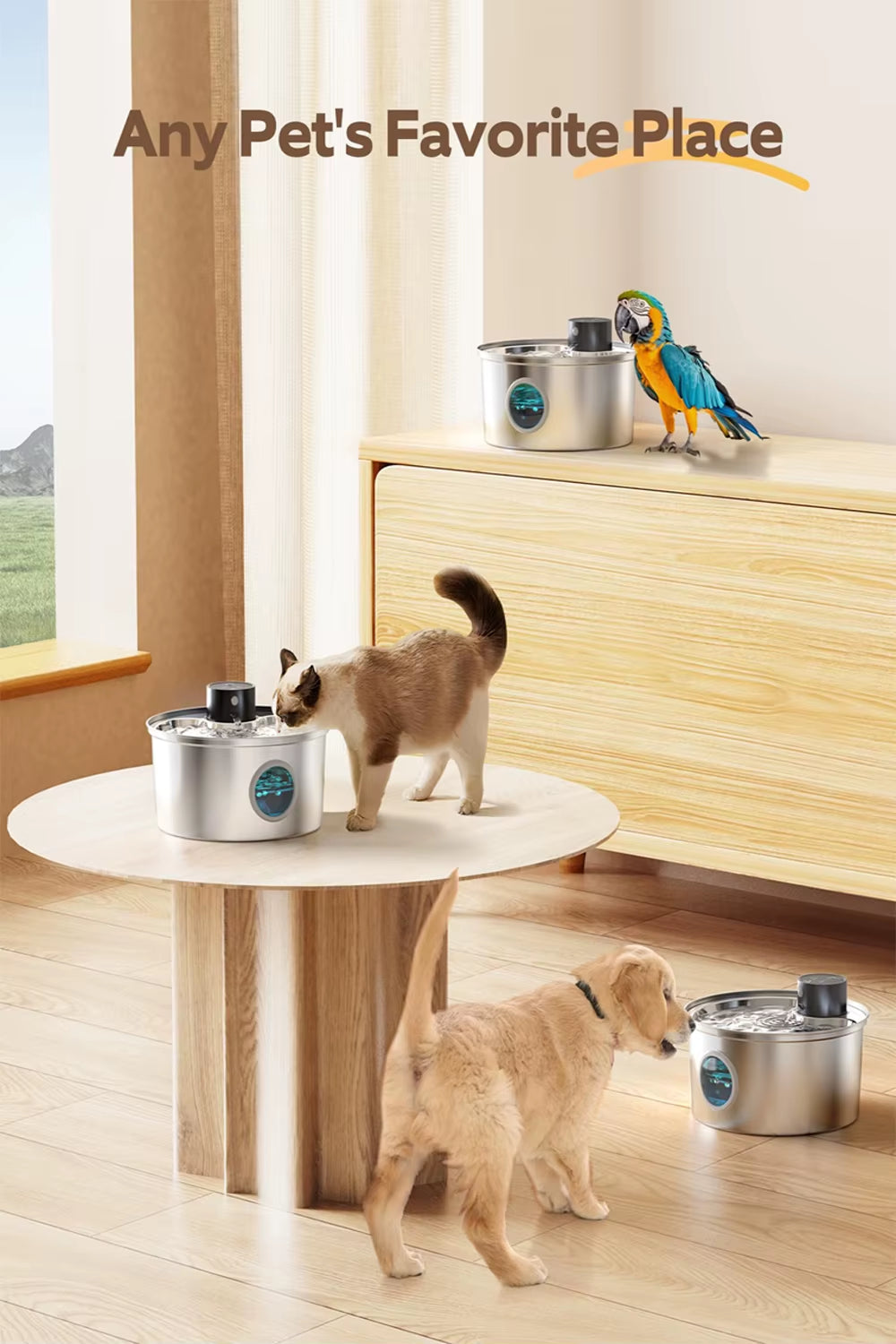 108 Oz/3.2L Stainless Steel Cordless 5V Cat Dog Pet Drink Water Fountain Rechargeable Automatic Water Feeder Motion Sensor Bowl