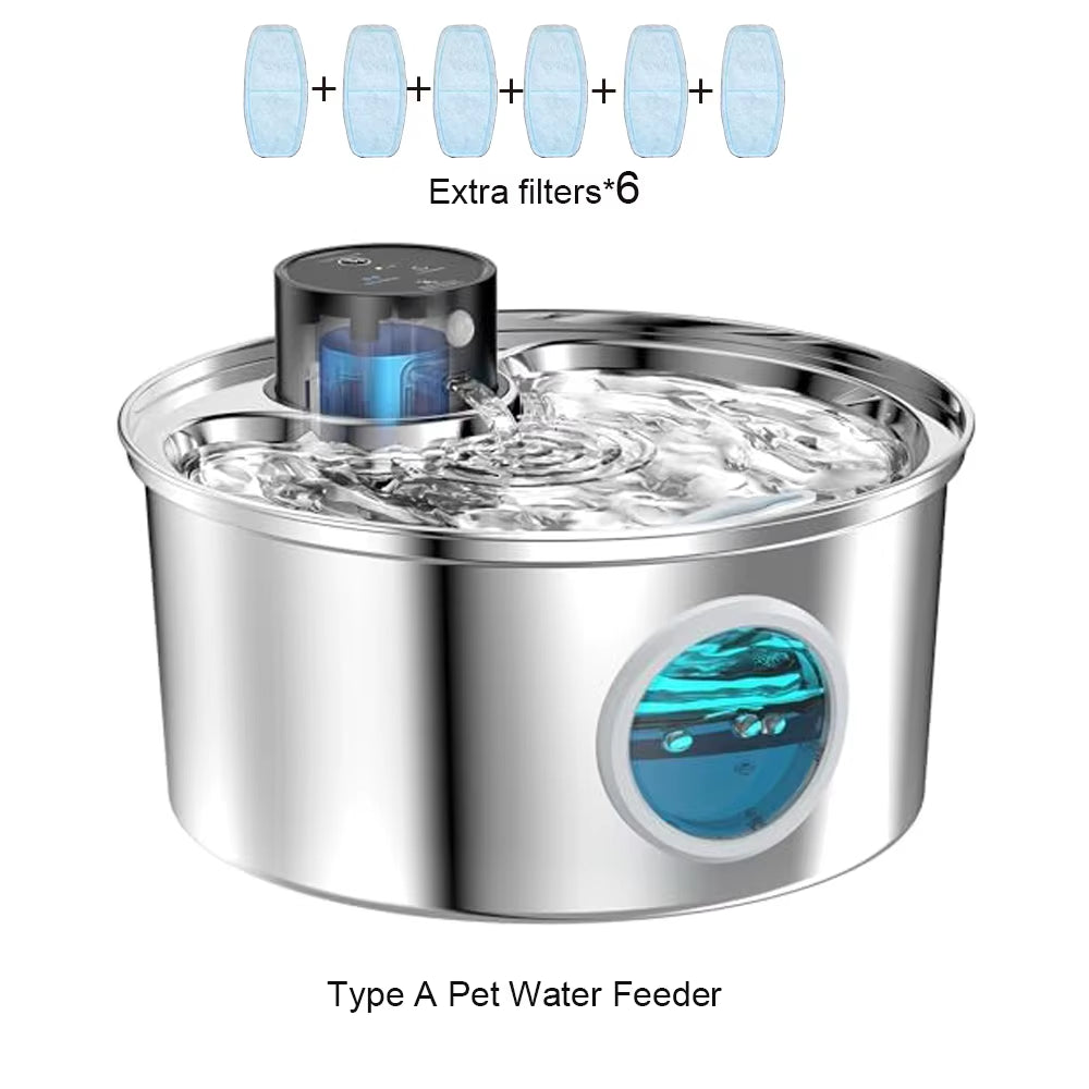 108 Oz/3.2L Stainless Steel Cordless 5V Cat Dog Pet Drink Water Fountain Rechargeable Automatic Water Feeder Motion Sensor Bowl